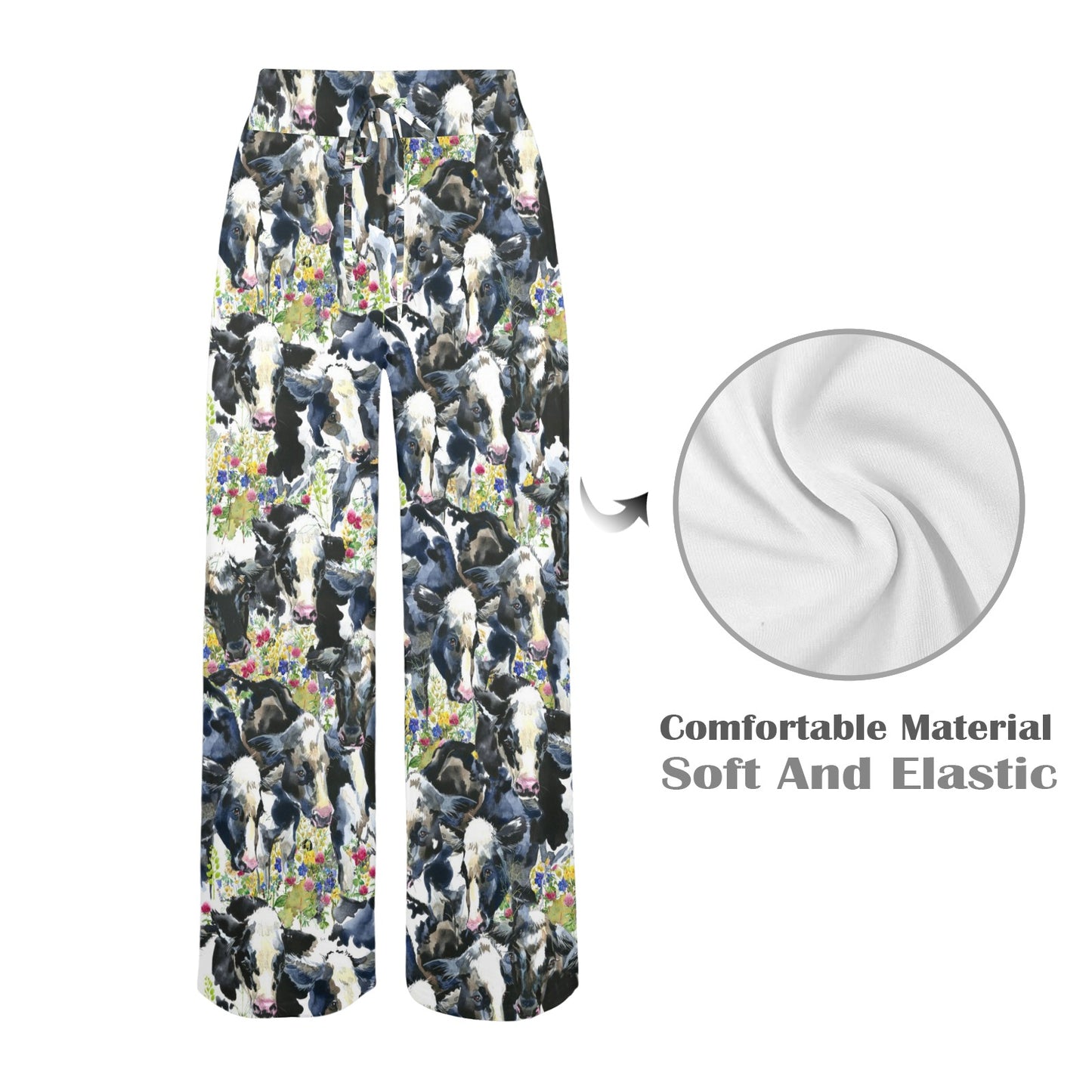 Cow Watercolor Print Pattern Women's Wide Leg Lounge Pants