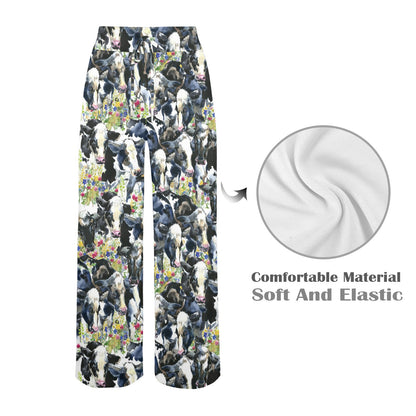 Cow Watercolor Print Pattern Women's Wide Leg Lounge Pants