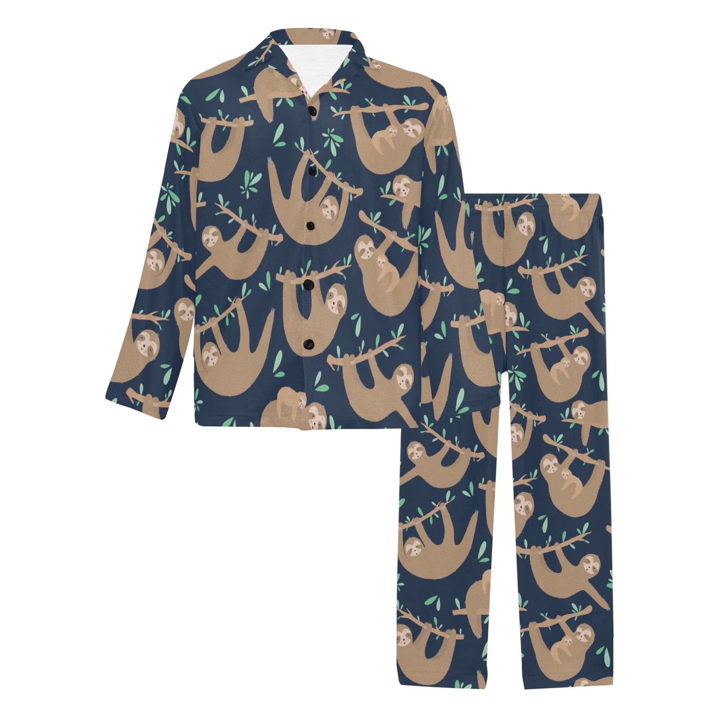 Sloth Print Design LKS307 Men's Long Pajama Set