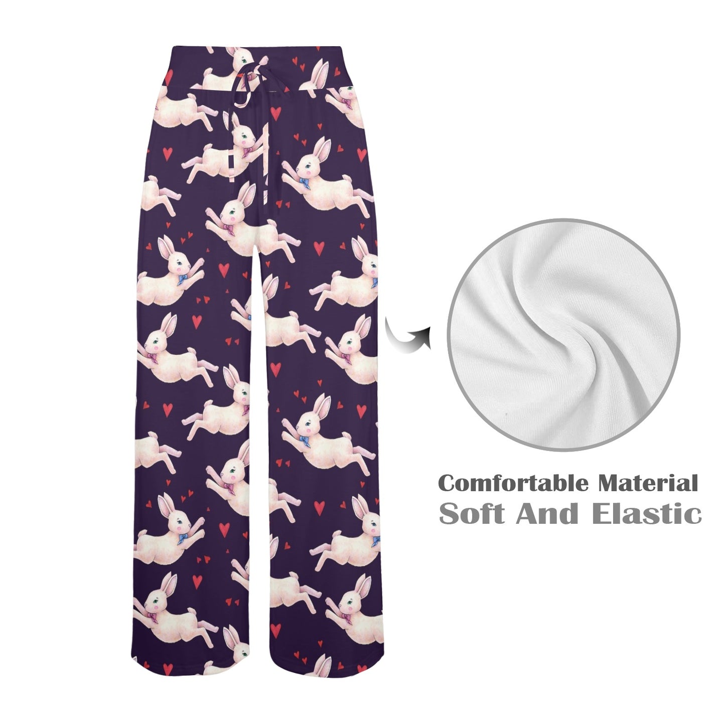 Rabbit Pattern Print Design RB016 Women's Wide Leg Lounge Pants