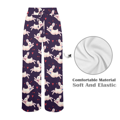 Rabbit Pattern Print Design RB016 Women's Wide Leg Lounge Pants