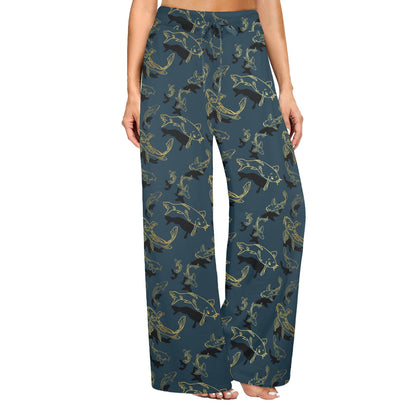 Koi Carp Gold Design Themed Print Women's Wide Leg Lounge Pants