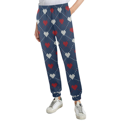 Heart Knit Pattern Print Design HE05 Women's Casual Track Pants