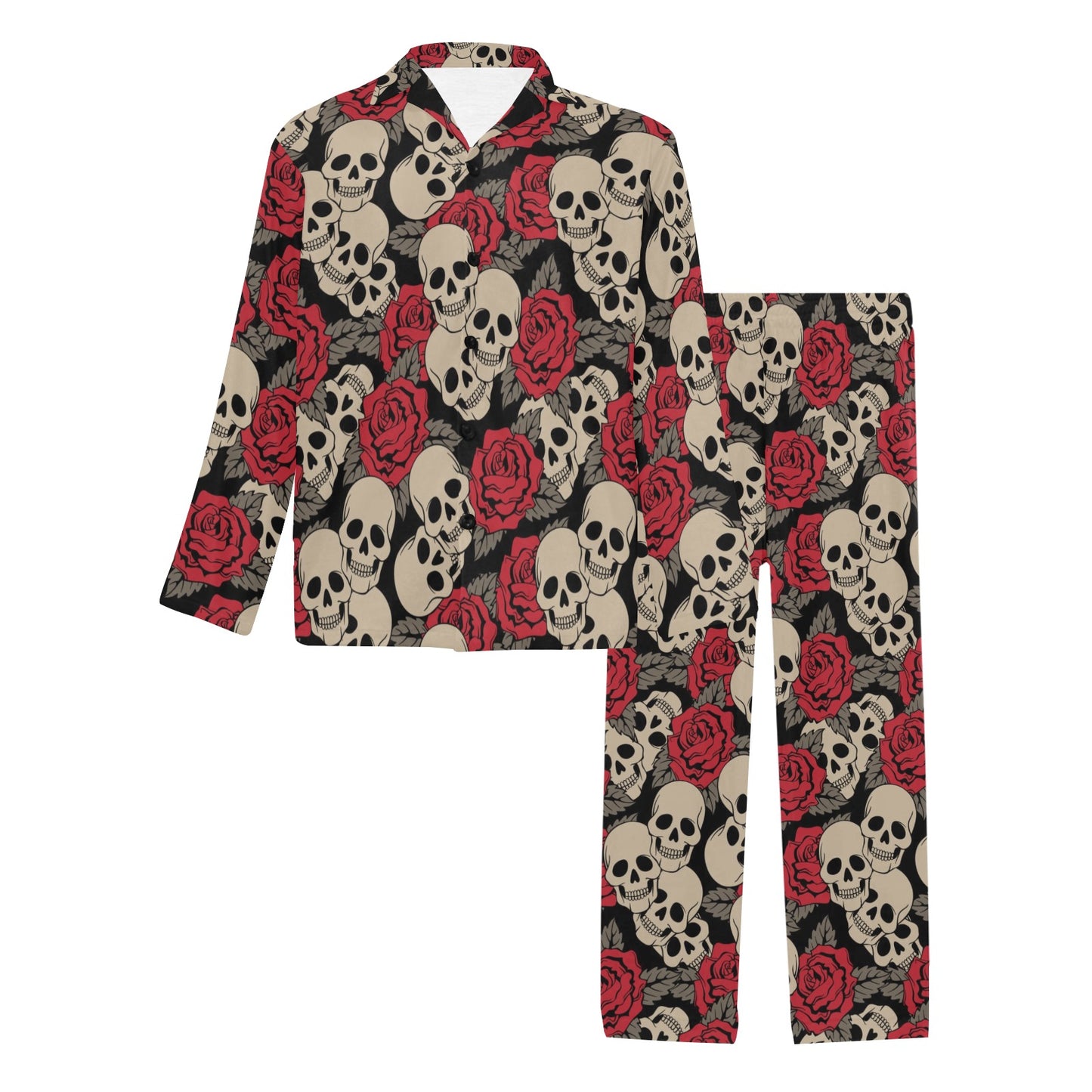 Skull And Roses Print Design LKS301 Men's Long Pajama Set