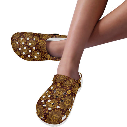 Gold Sunflower Hand Drawn Print Unisex Clogs Shoes