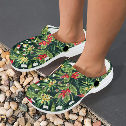 Tropical Folower Red Heliconia Print Unisex Clogs Shoes