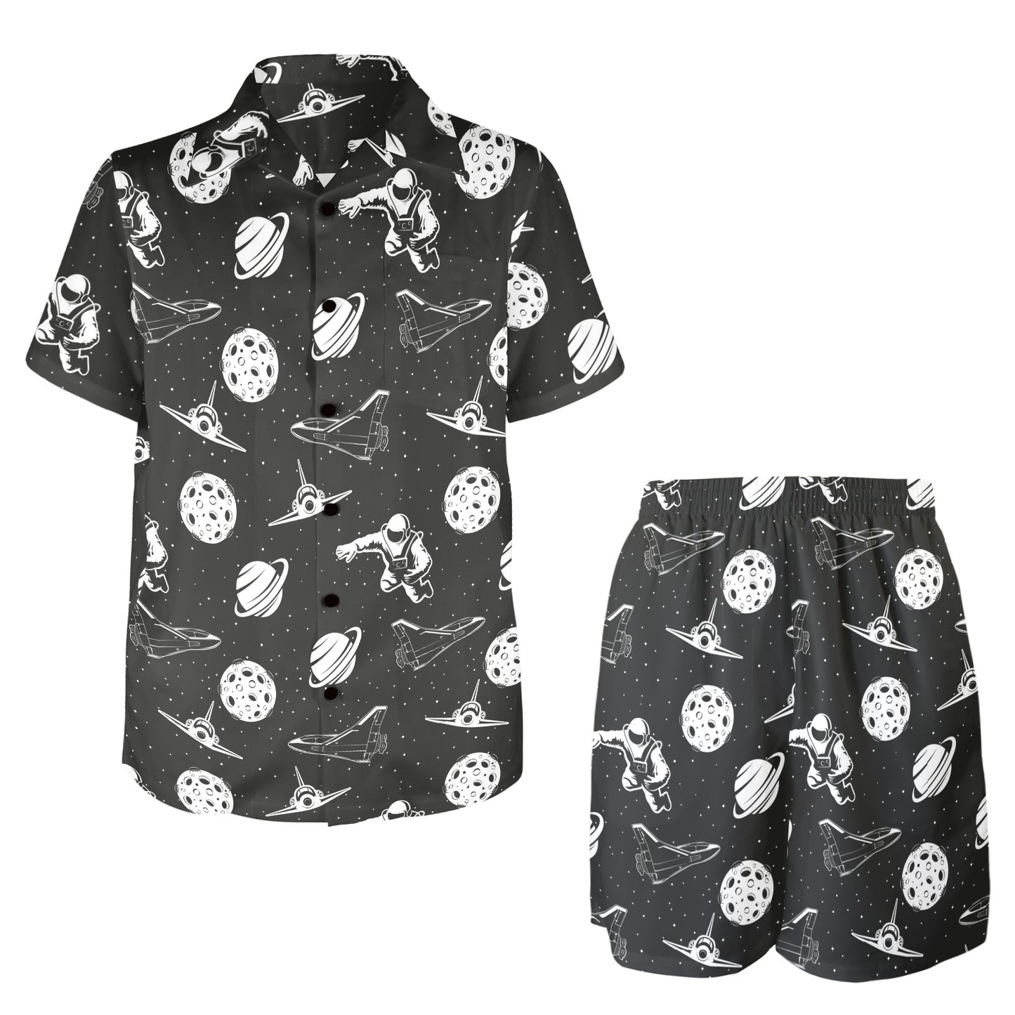 Space Astronauts Print Men's Beach Shirt and Shorts Set