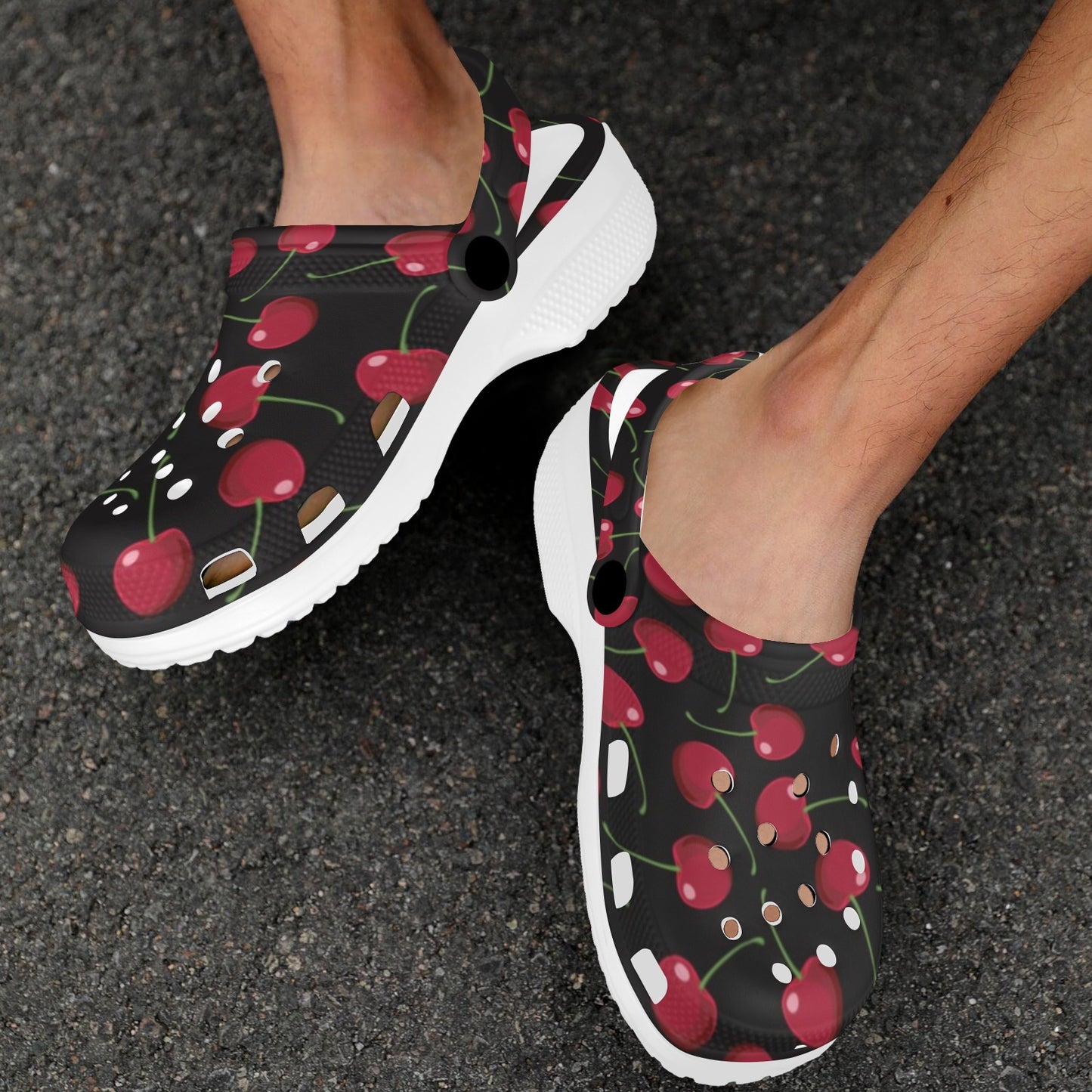 Cherry Black Background Unisex Clogs Shoes