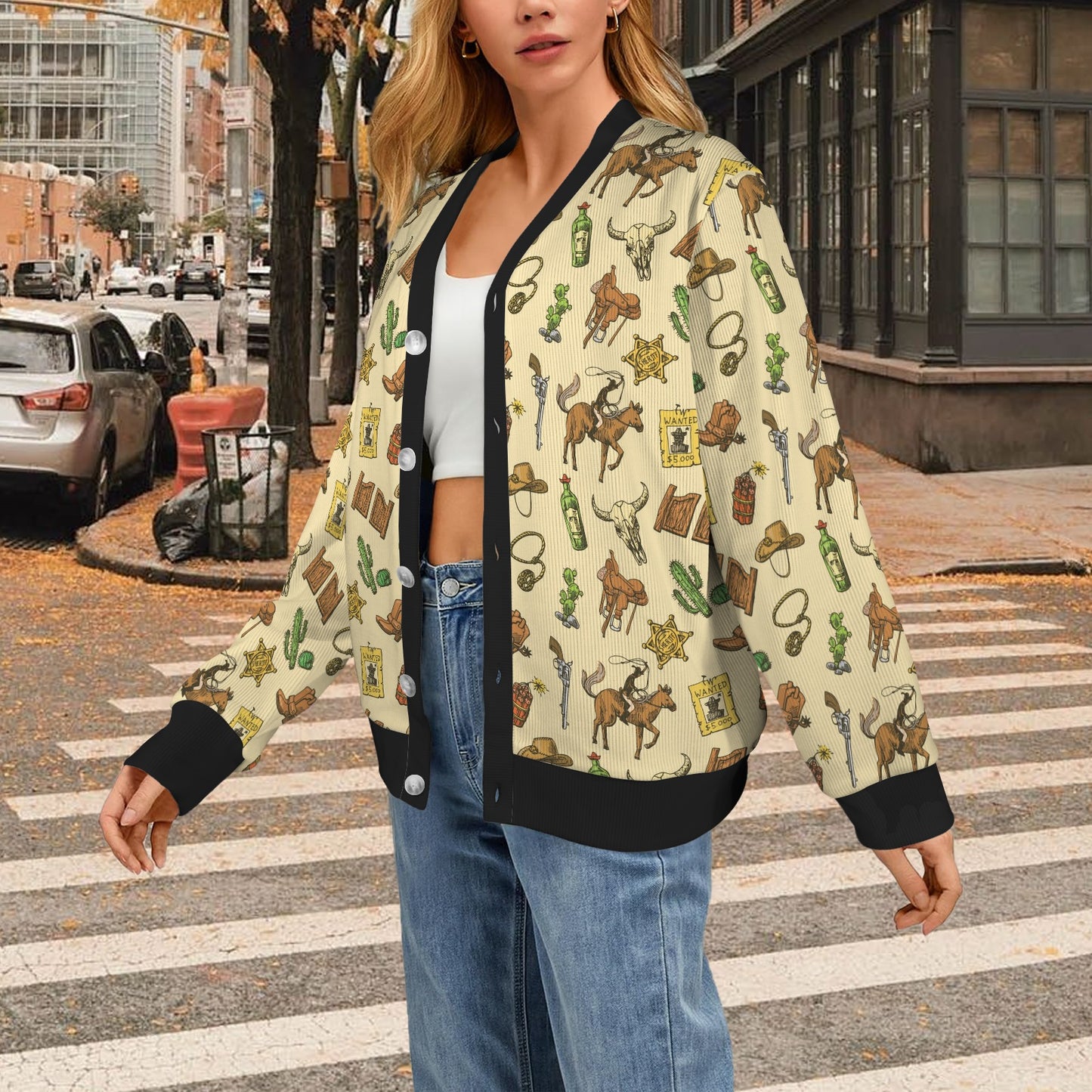 Cowboy Pattern Print Design 04 Women's Cardigan