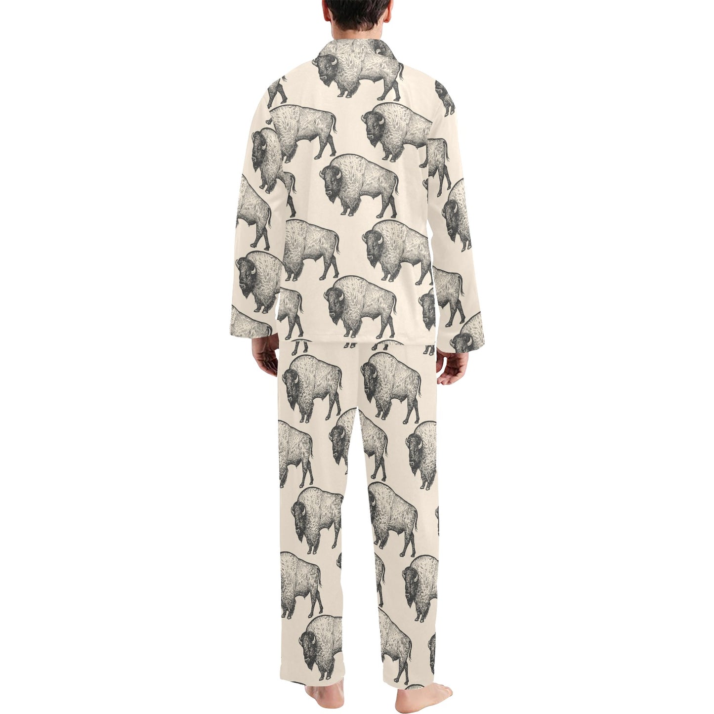 Bison Pattern Print Design 02 Men's Long Pajama Set