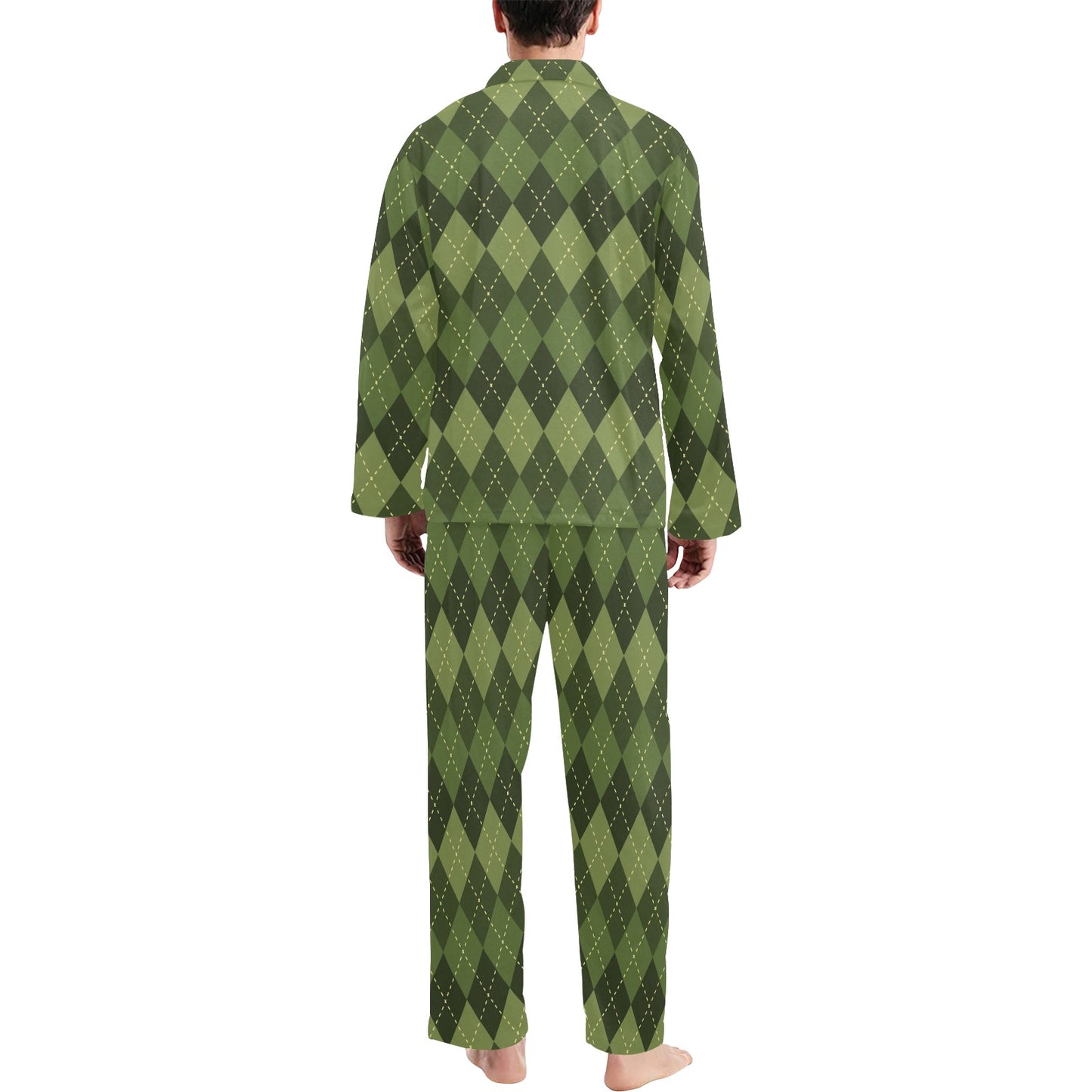 Argyle Green Pattern Print Design 01 Men's Long Pajama Set