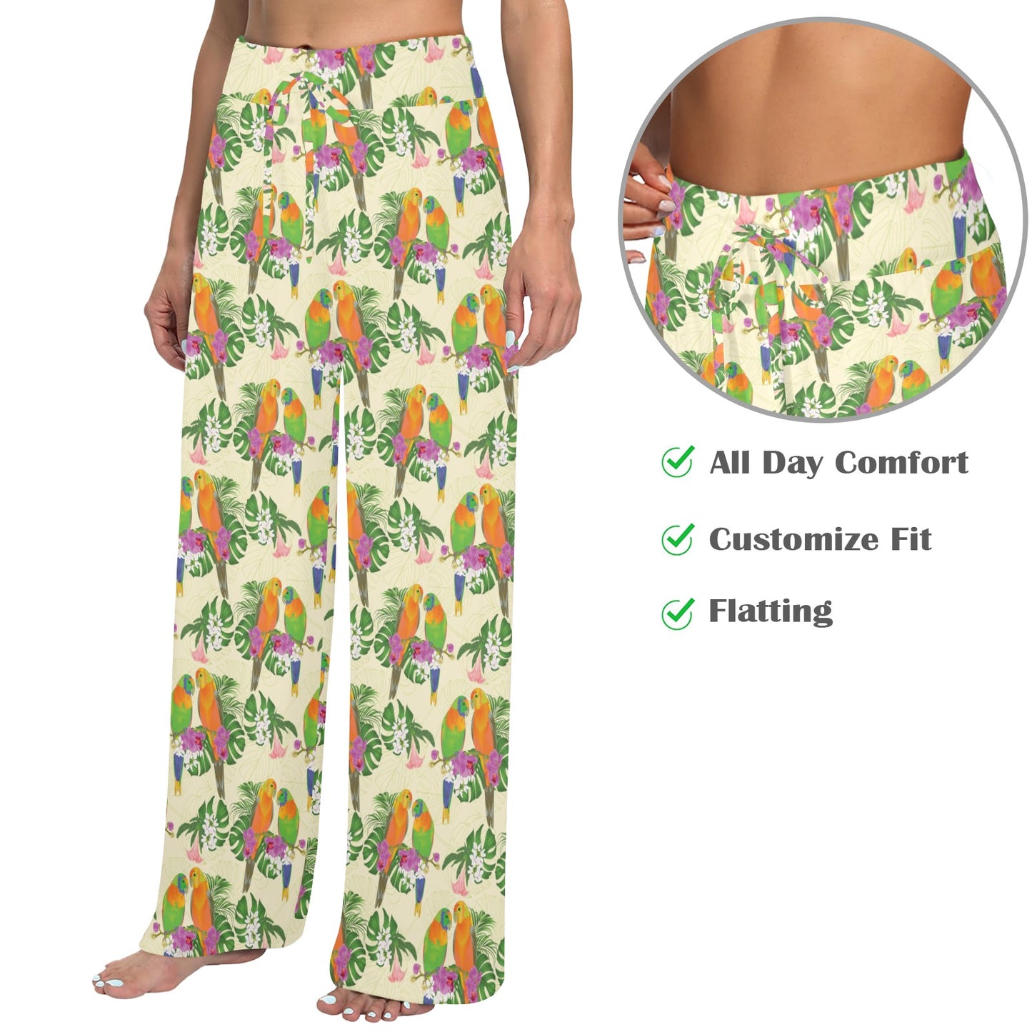 Conures Pattern Print Design 02 Women's Wide Leg Lounge Pants