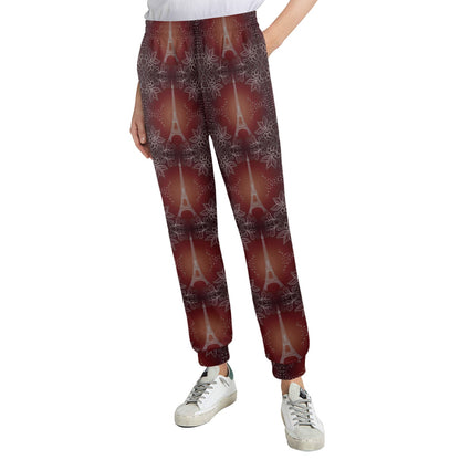 Eiffel Tower Drawing Print Women's Casual Track Pants