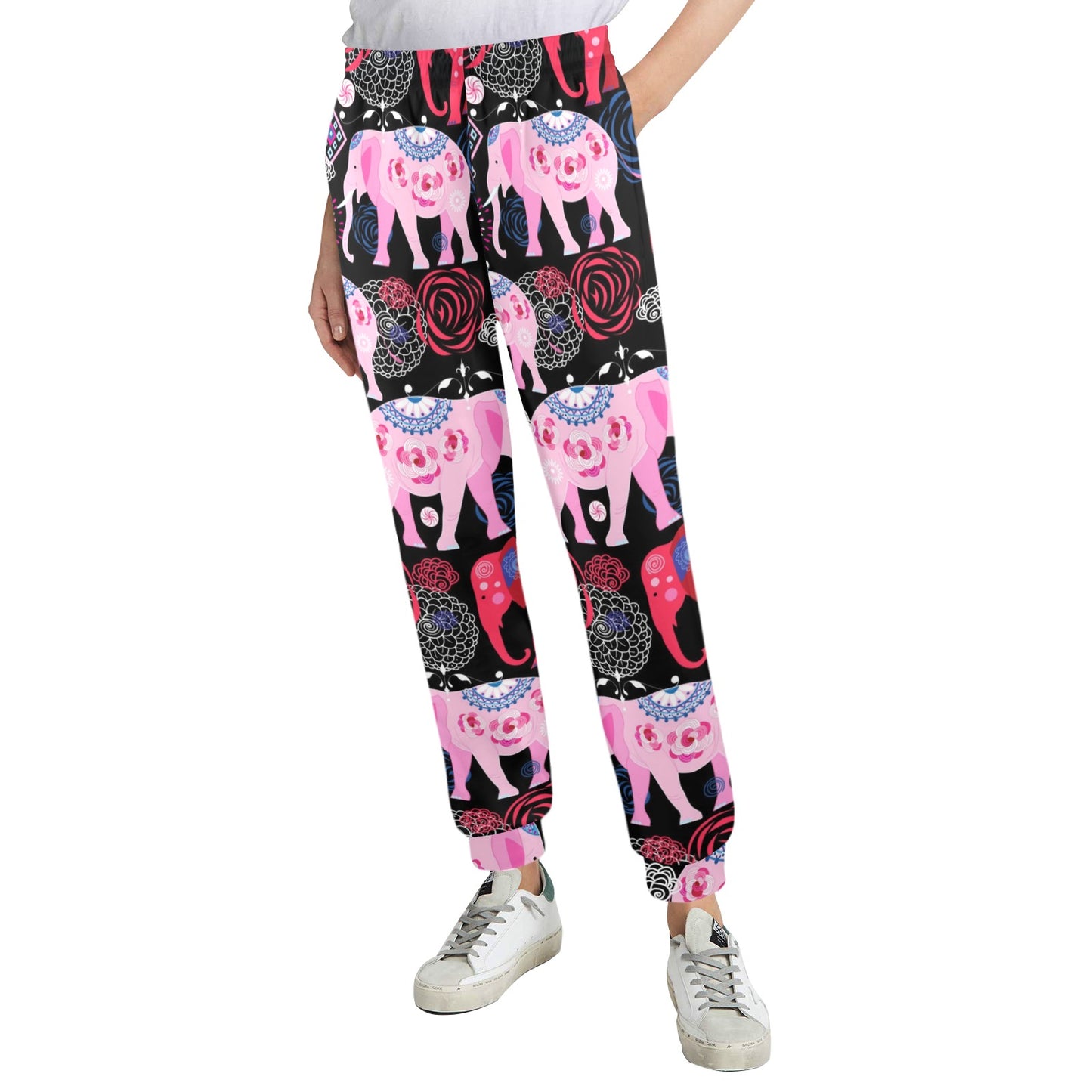 Pink Elephant Pattern Women's Casual Track Pants