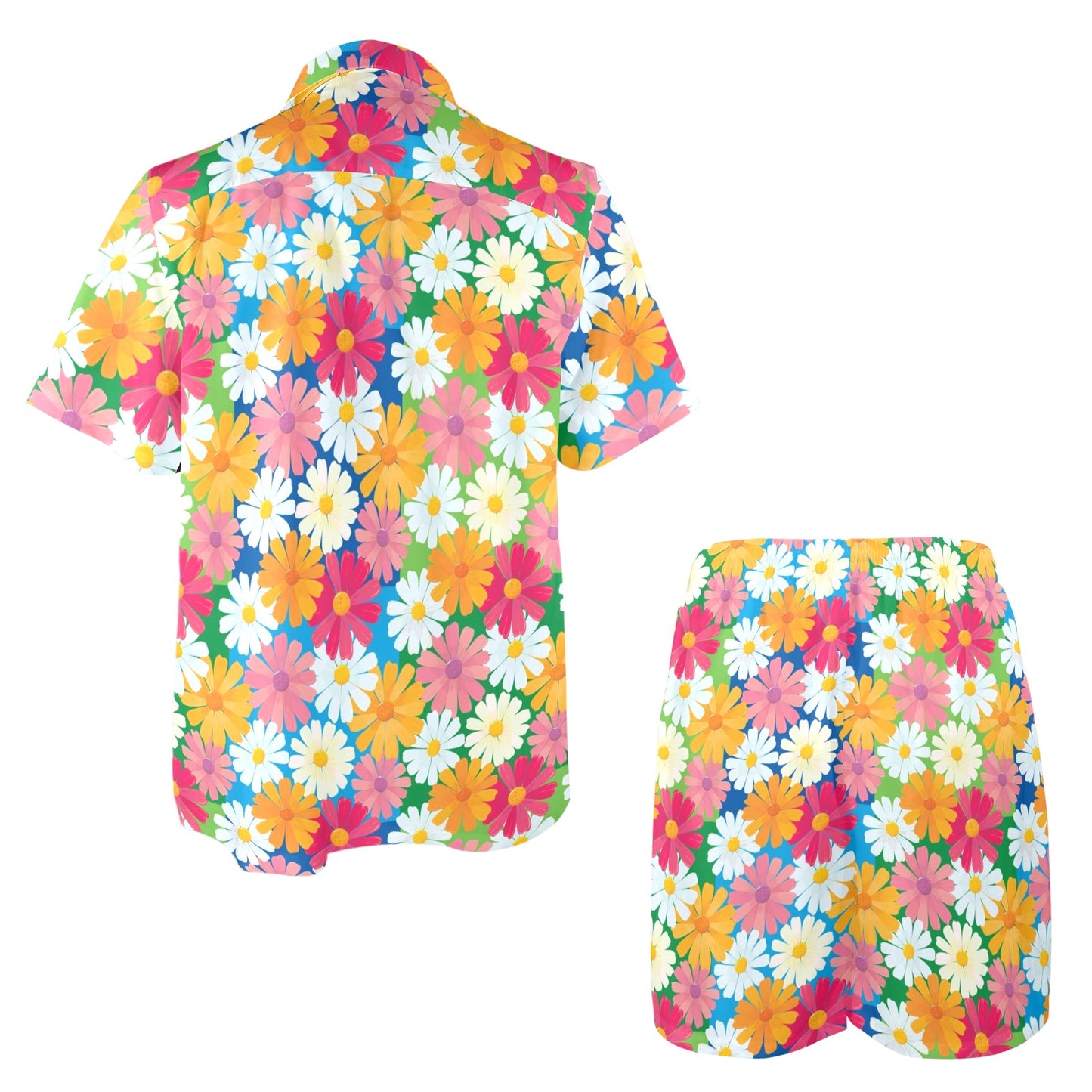 Daisy Pattern Print Design DS05 Men's Beach Shirt and Shorts Set