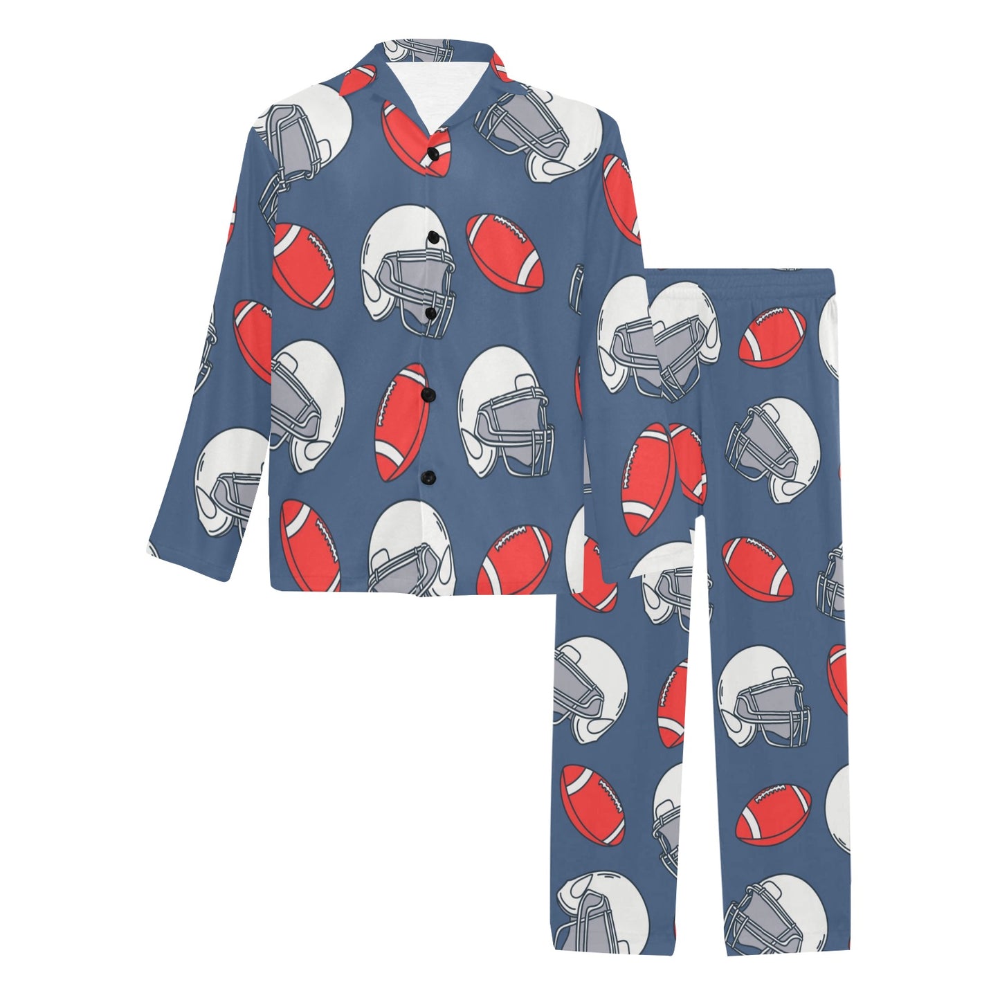 American Football Helmet Design Pattern Men's Long Pajama Set