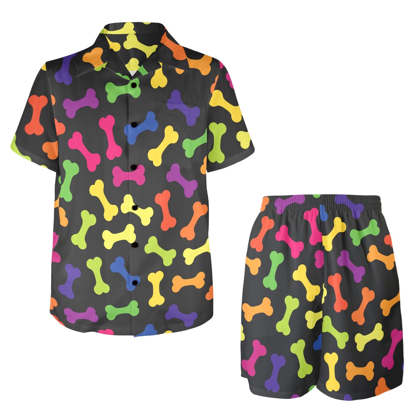 Dog Bone Neon Color Pattern Print Design 02 Men's Beach Shirt and Shorts Set