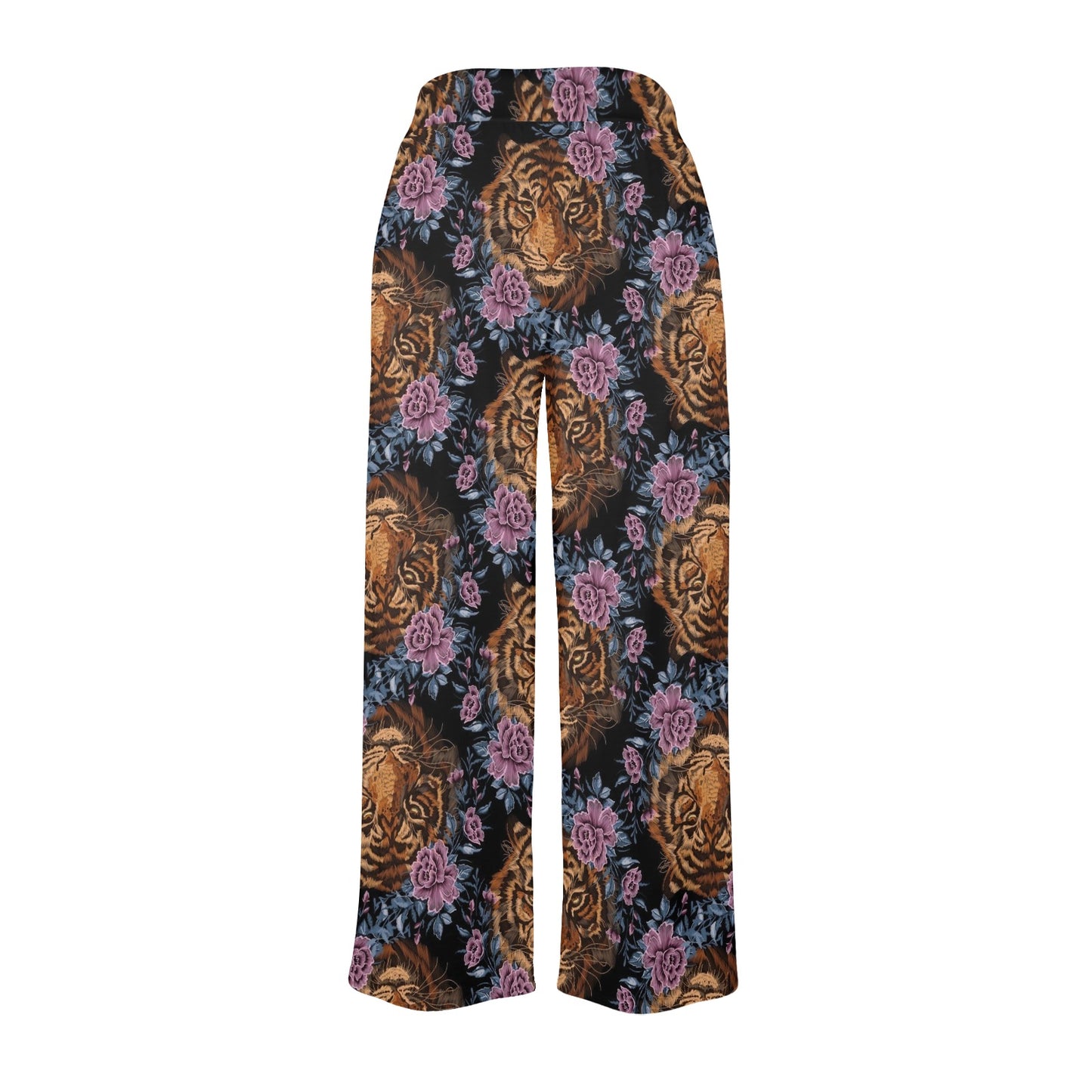 Tiger Head Floral Women's Wide Leg Lounge Pants