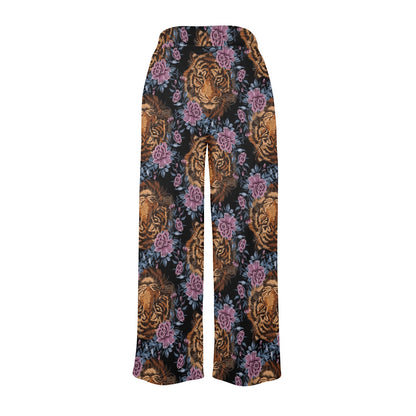 Tiger Head Floral Women's Wide Leg Lounge Pants