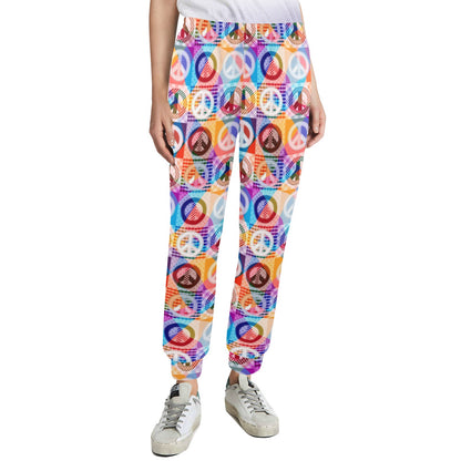 Peace Sign Patchwork Design Print Women's Casual Track Pants