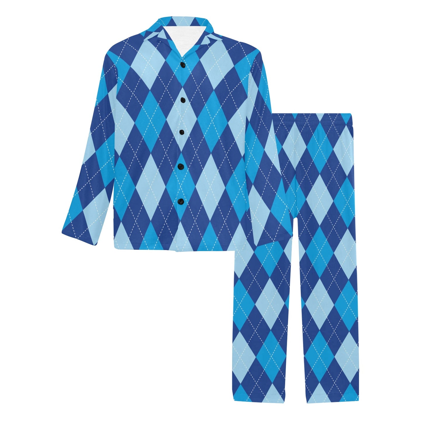 Argyle Blue Pattern Print Design 02 Men's Long Pajama Set