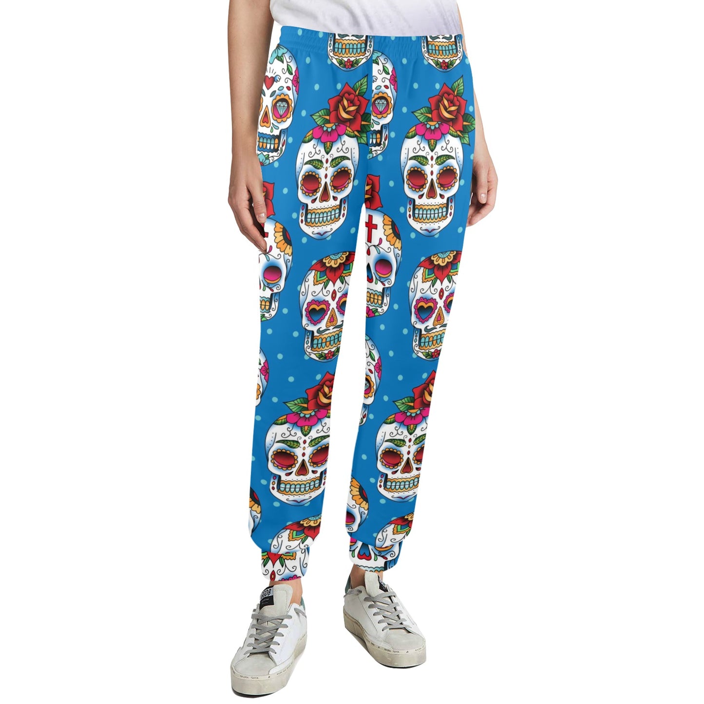Sugar Skull Rose Pattern Women's Casual Track Pants