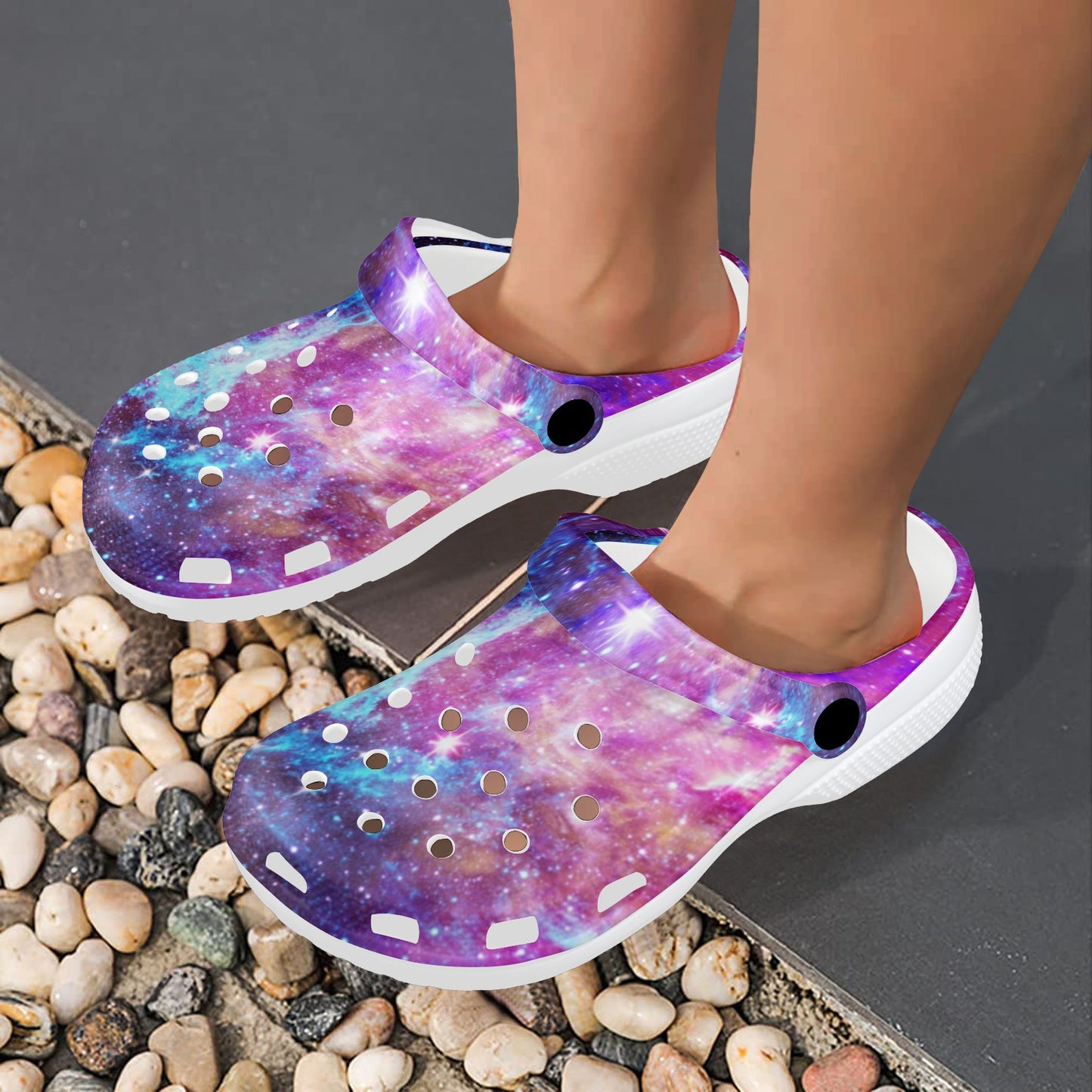 Galaxy Night Purple Space Print Unisex Clogs Shoes
