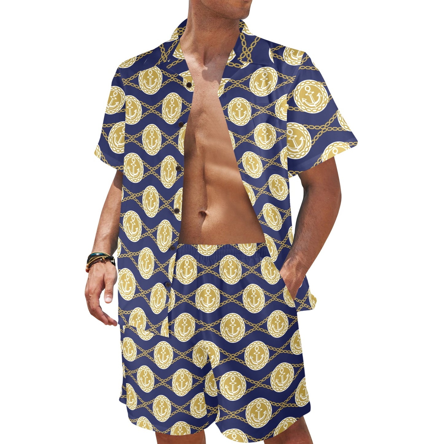 Anchor Luxury Pattern Men's Beach Shirt and Shorts Set