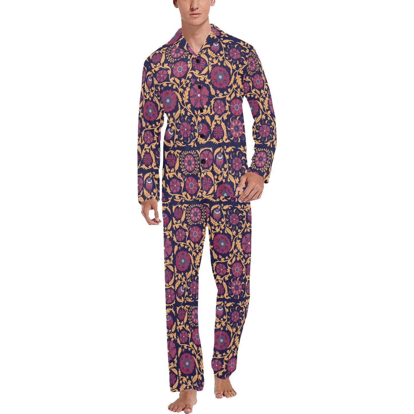 Suzani Print Design LKS303 Men's Long Pajama Set
