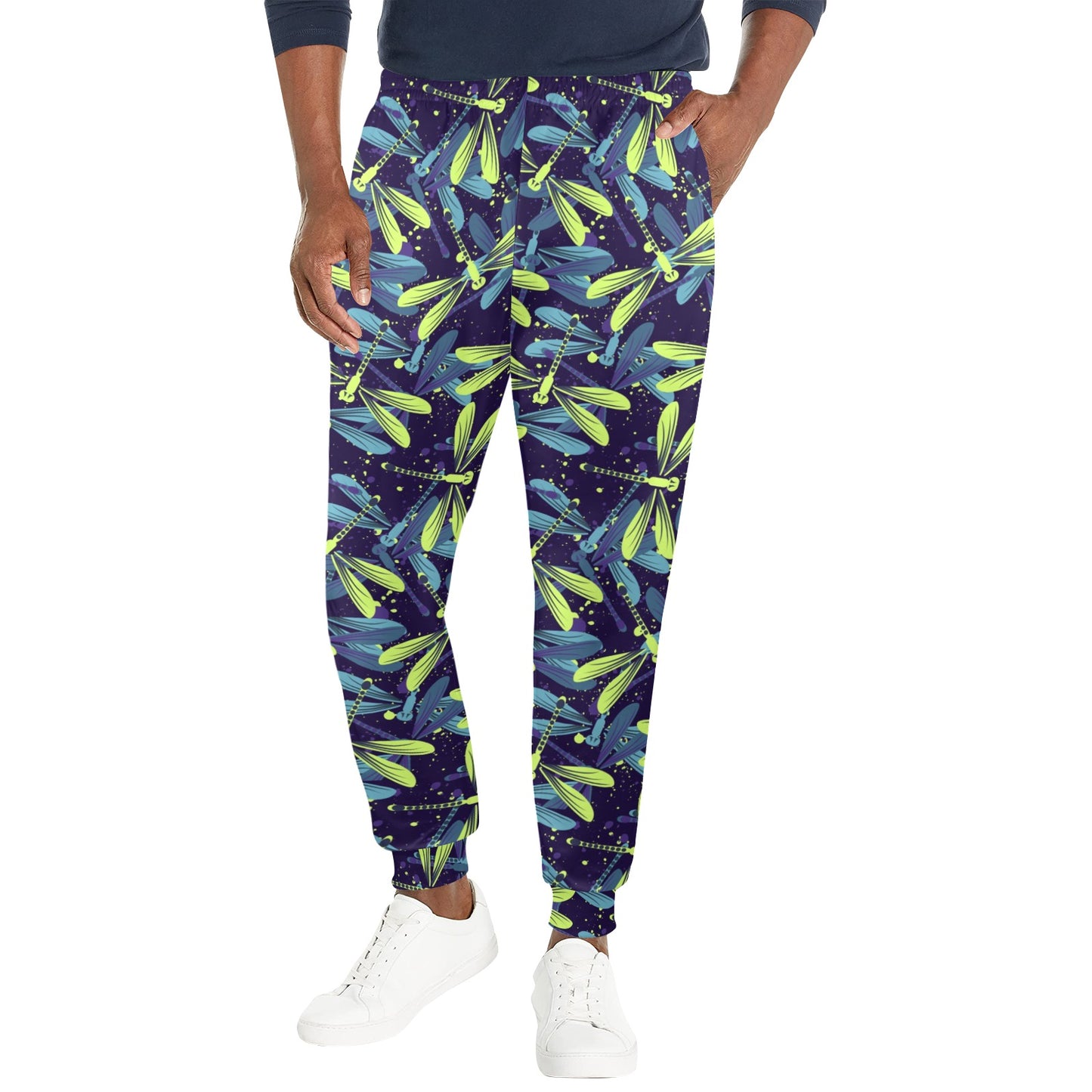Dragonfly Lime Blue Print Pattern Men's Casual Track Pants