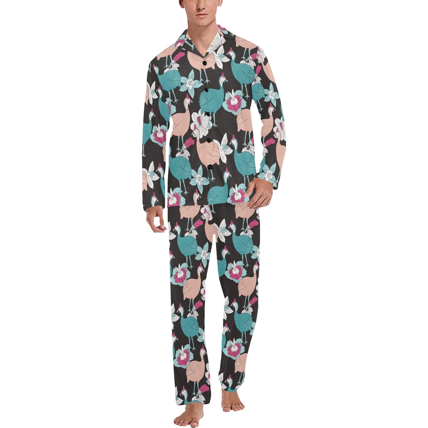 Guinea Fowl Pattern Print Design 03 Men's Long Pajama Set