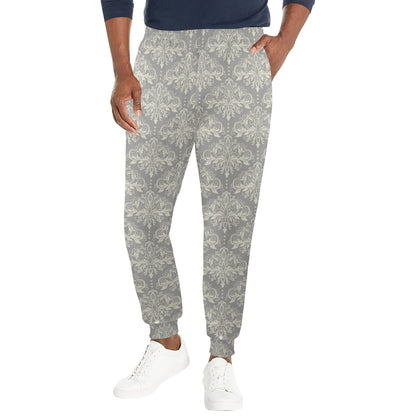 Damask Grey Elegant Print Pattern Men's Casual Track Pants