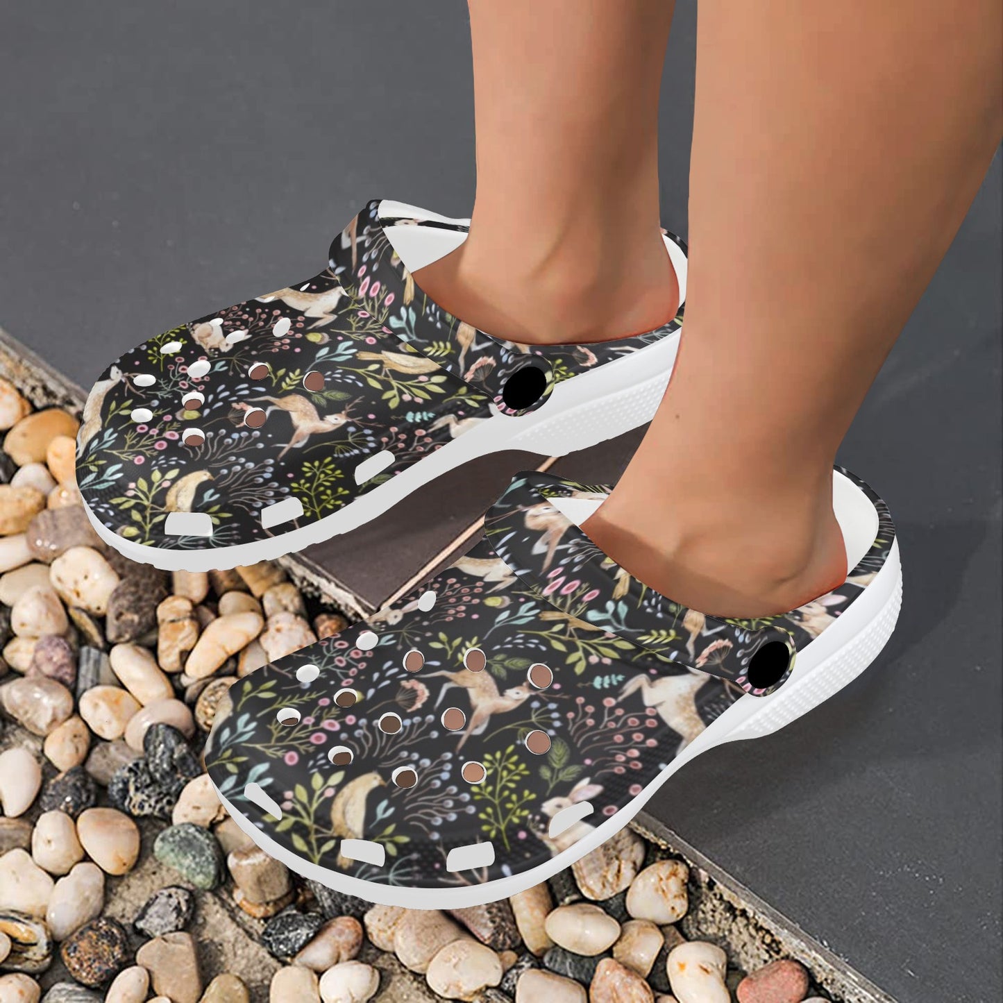 Deer Floral Jungle Unisex Clogs Shoes