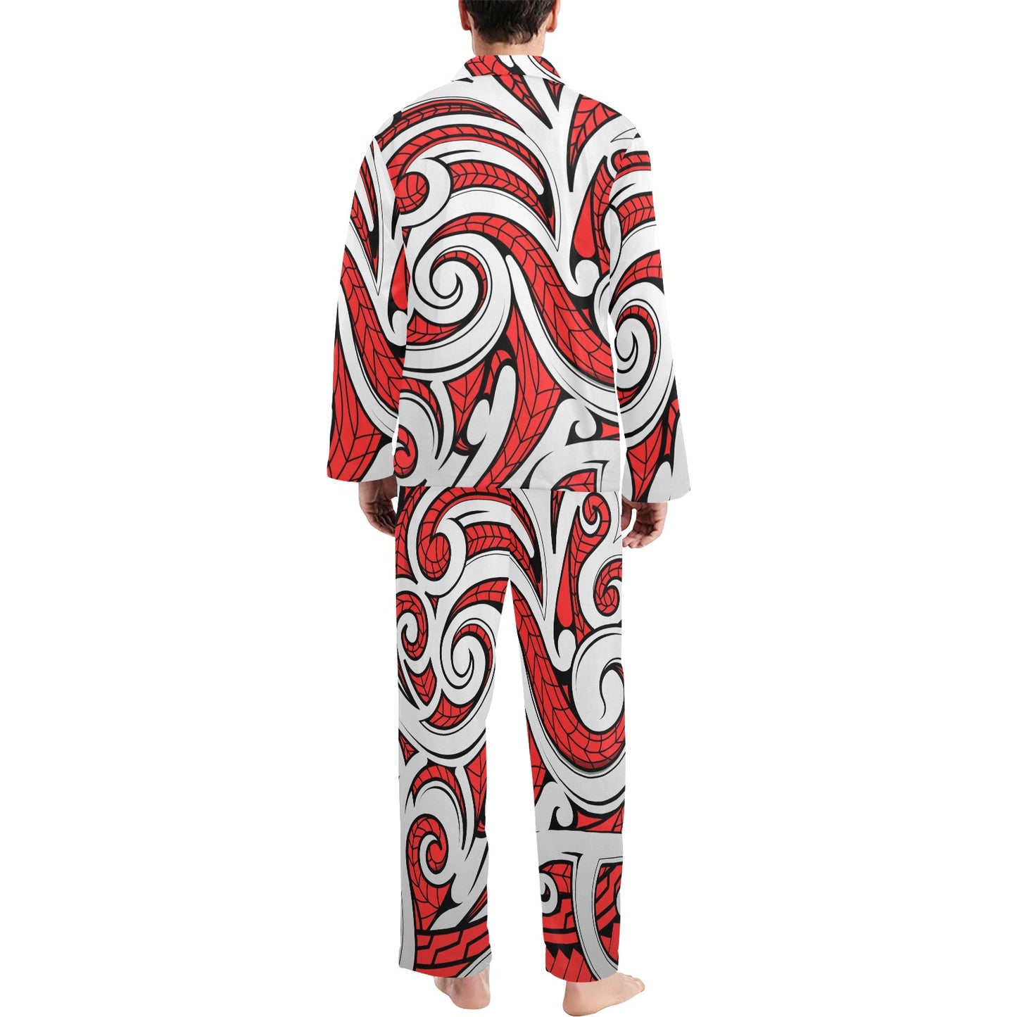 Maori Polynesian Themed Design Print Men's Long Pajama Set