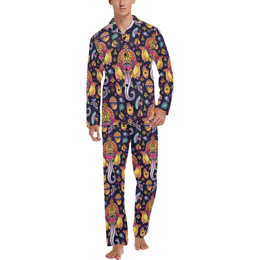 Ganesha Indian Pattern Print Design 03 Men's Long Pajama Set