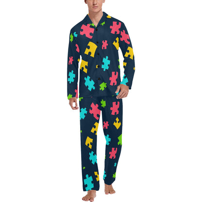 Autism Awareness Colorful Design Print Men's Long Pajama Set