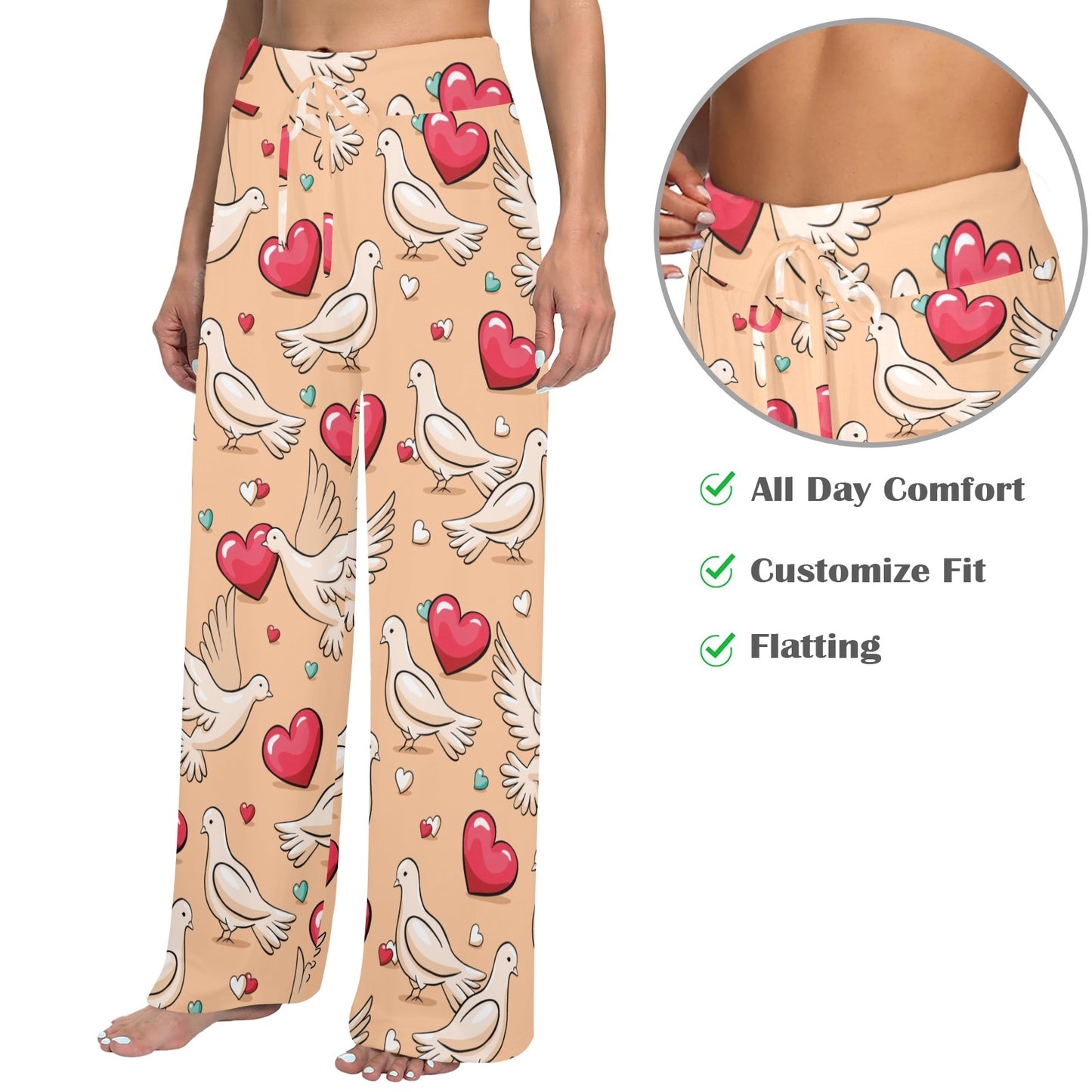 Pigeon Heart Pattern Print Design 04 Women's Wide Leg Lounge Pants