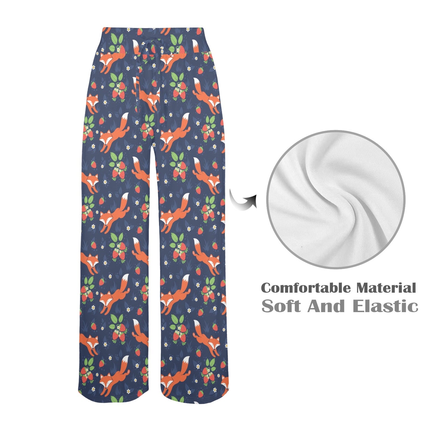 Fox Strawberry Print Pattern Women's Wide Leg Lounge Pants
