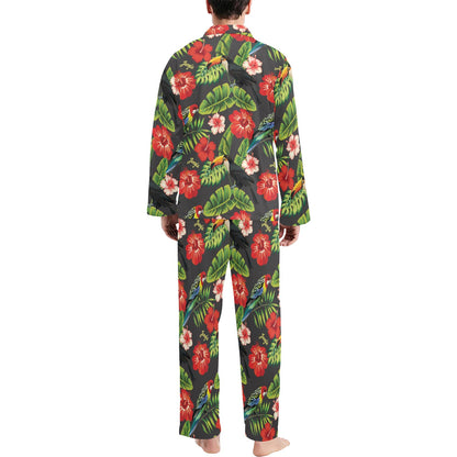 Hibiscus Red With Parrotprint Design LKS303 Men's Long Pajama Set