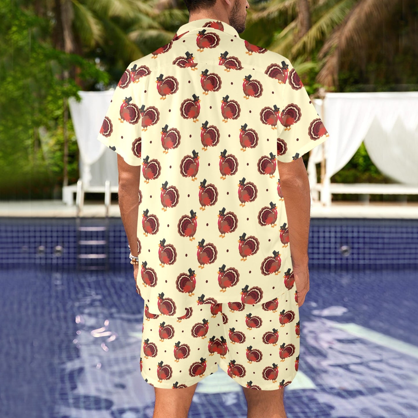 Thanksgiving Print Design LKS3010 Men's Beach Shirt and Shorts Set