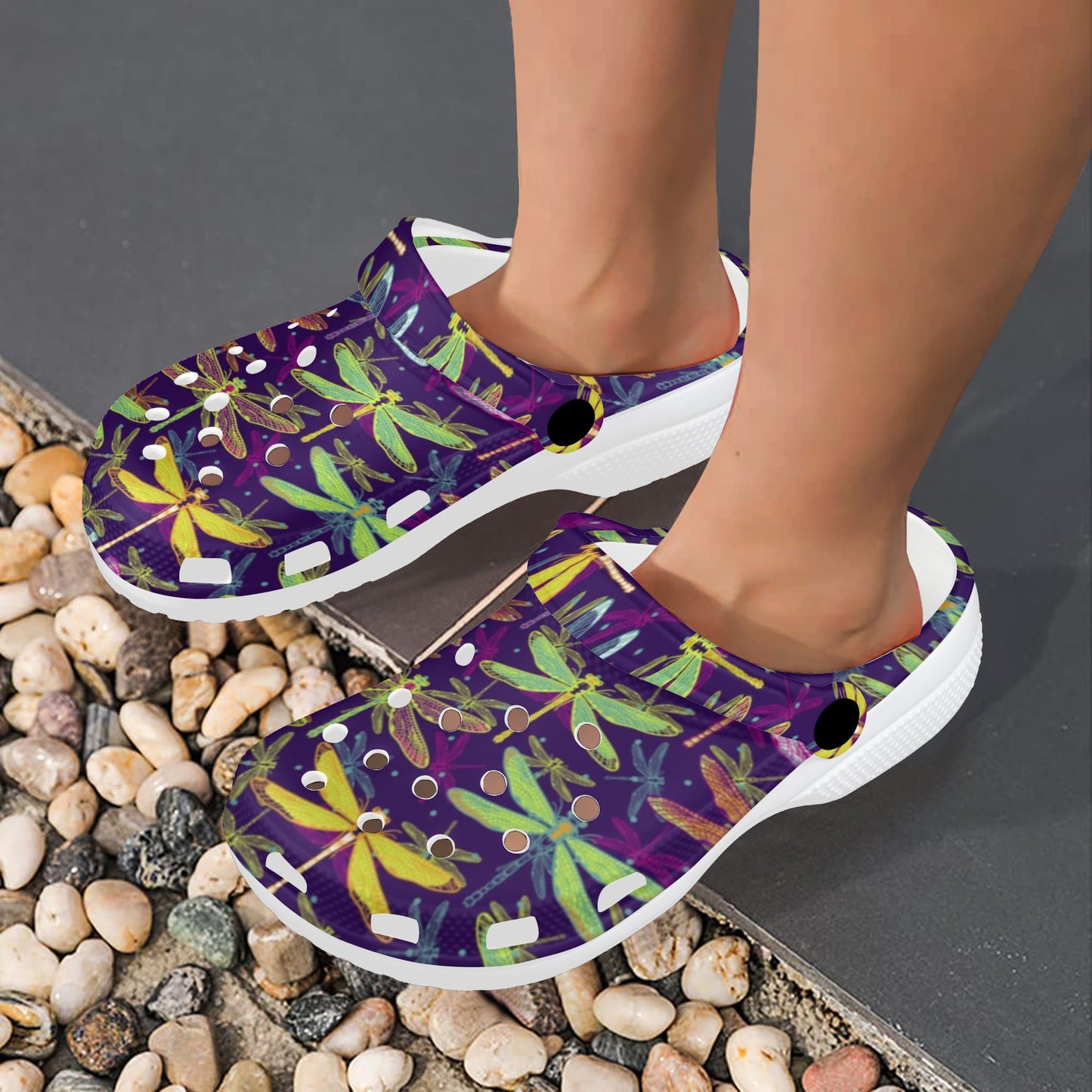 Dragonfly Neon Color Print Pattern Unisex Clogs Shoes
