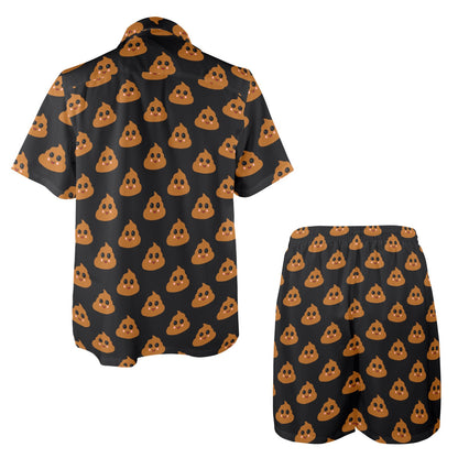 Poop Emoji Pattern Print Design A01 Men's Beach Shirt and Shorts Set