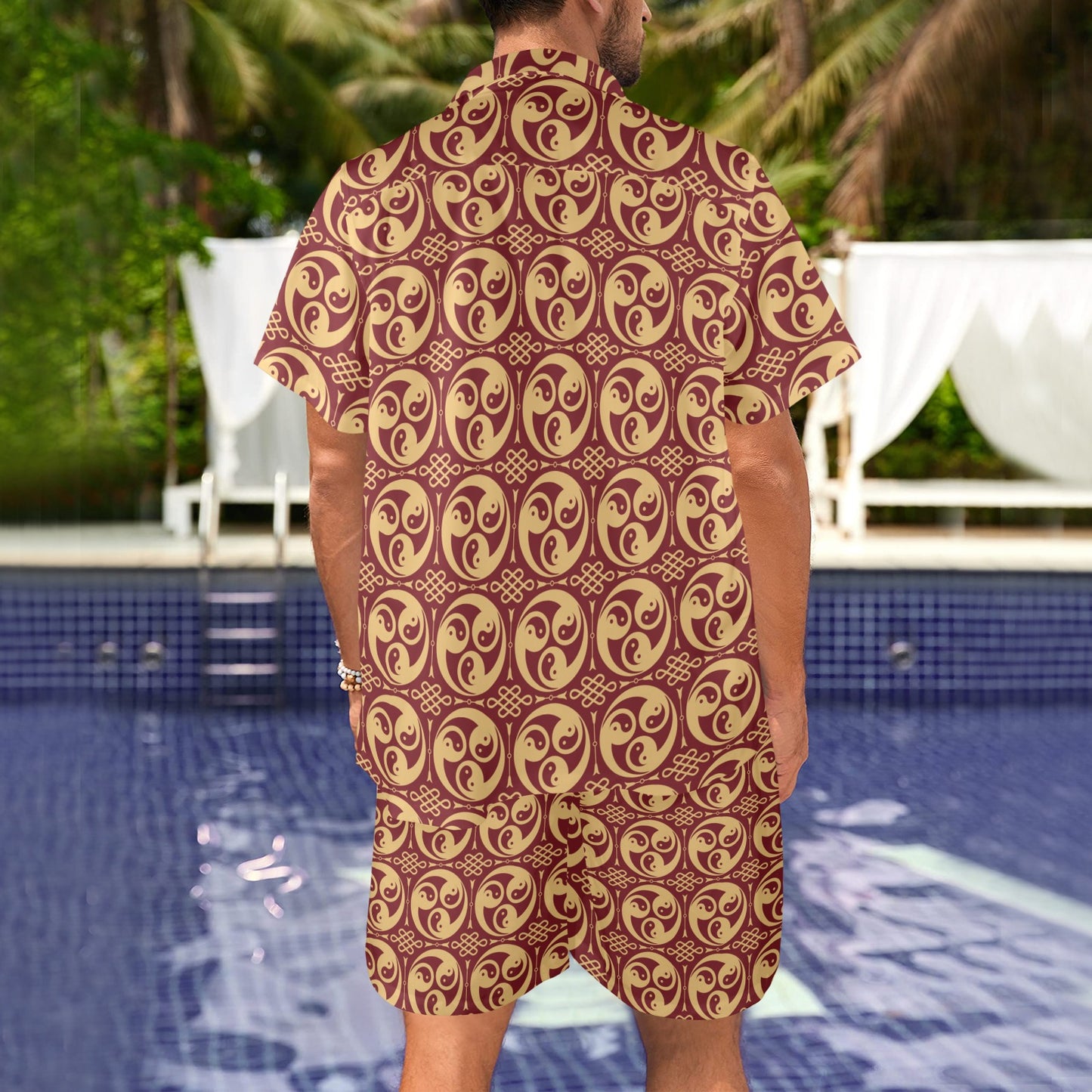 Yin Yang Style Pattern Design Print Men's Beach Shirt and Shorts Set