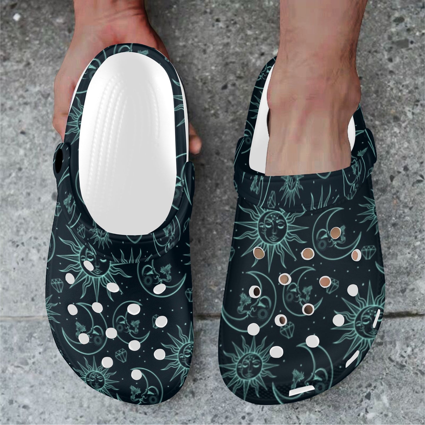 Sun Moon Magic Design Themed Print Unisex Clogs Shoes