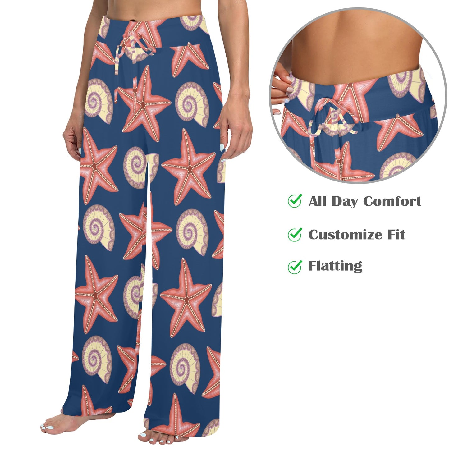 Starfish Pattern Print Design 03 Women's Wide Leg Lounge Pants