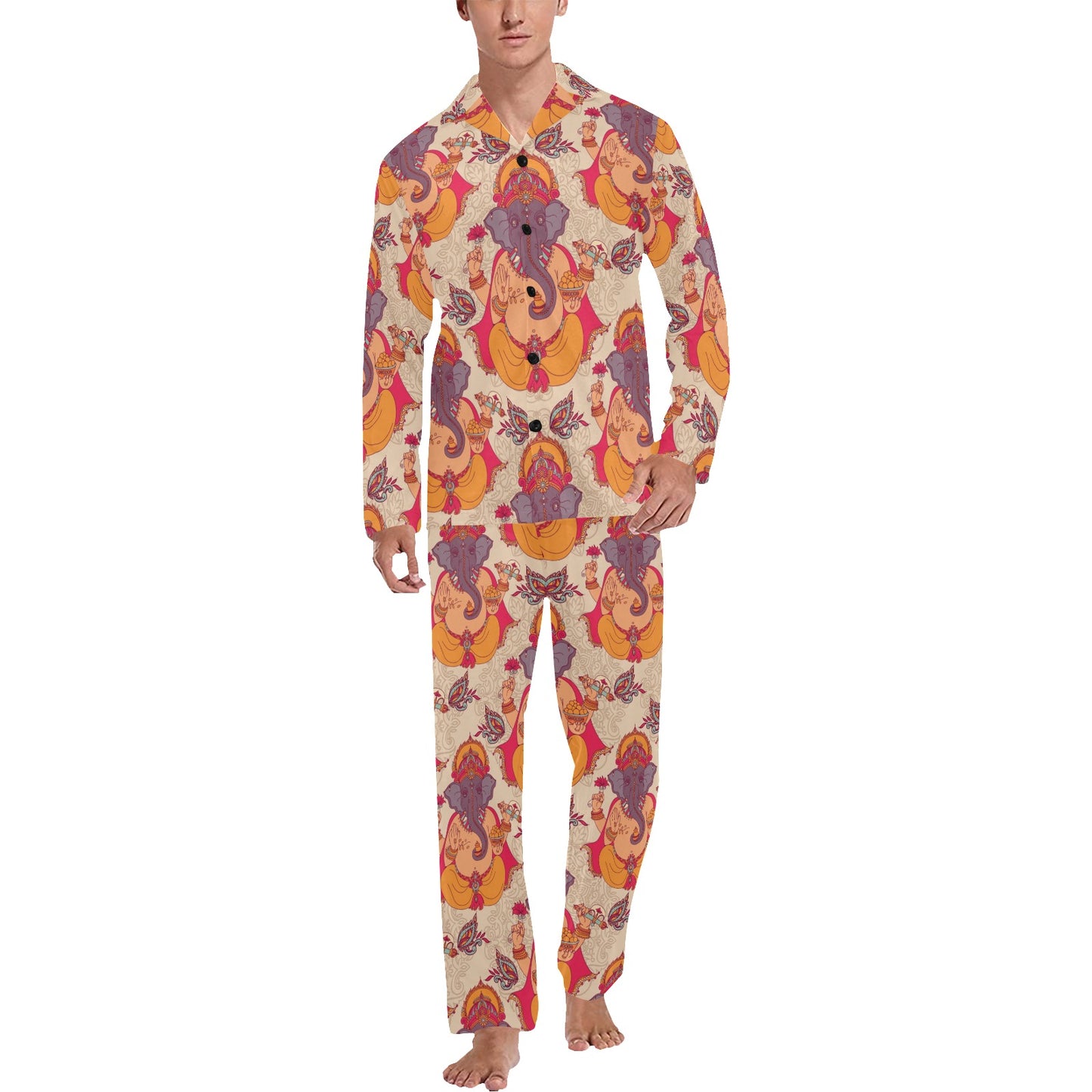 Ganesha Indian Pattern Print Design 02 Men's Long Pajama Set