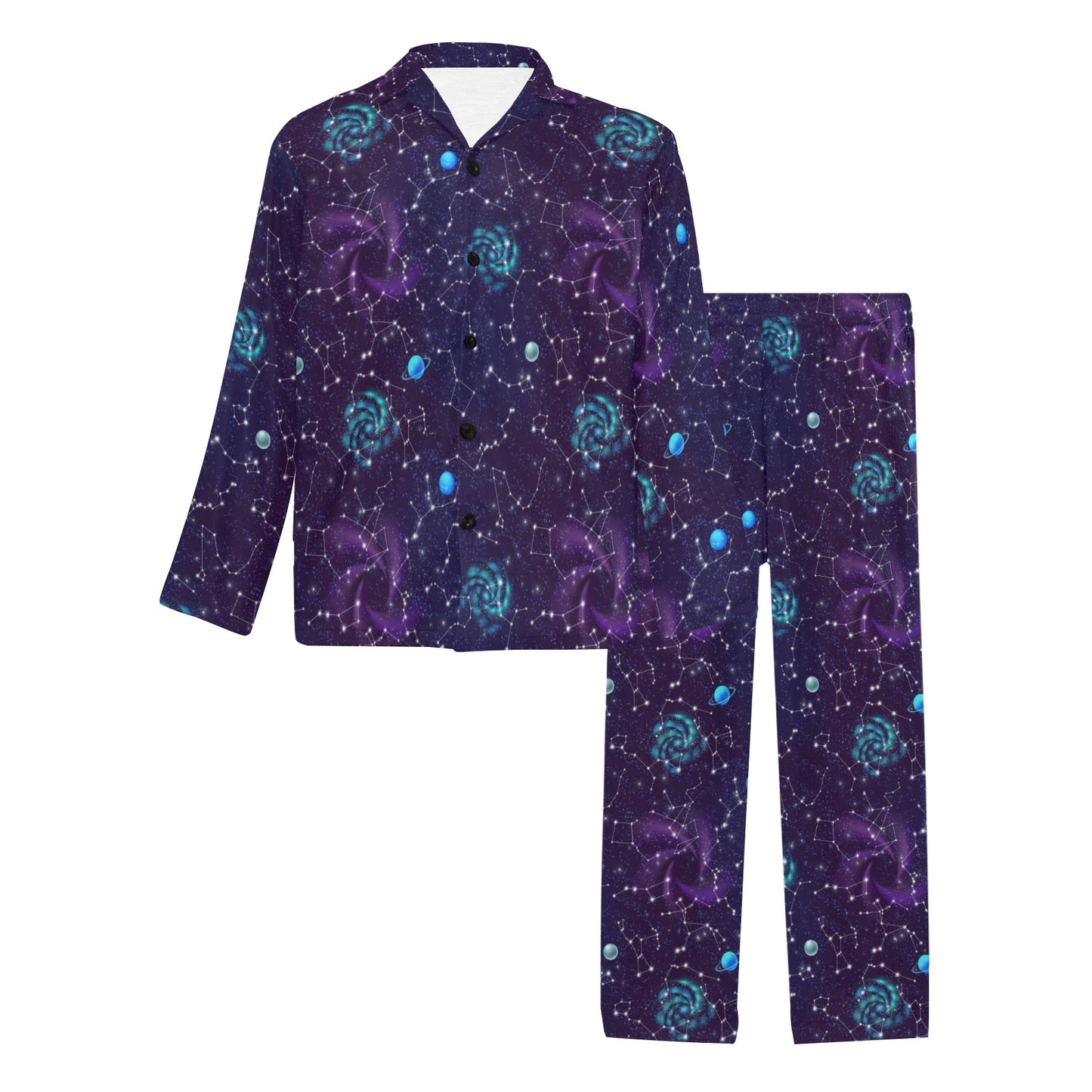 Zodiac Galaxy Design Print Men's Long Pajama Set