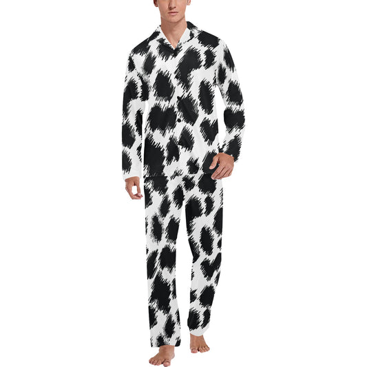 Cheetah Black Print Pattern Men's Long Pajama Set