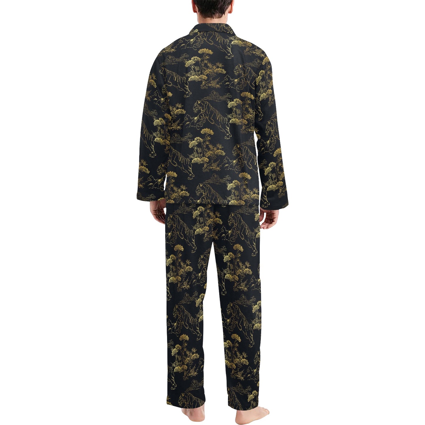 Tiger Japan Style Print Design LKS305 Men's Long Pajama Set
