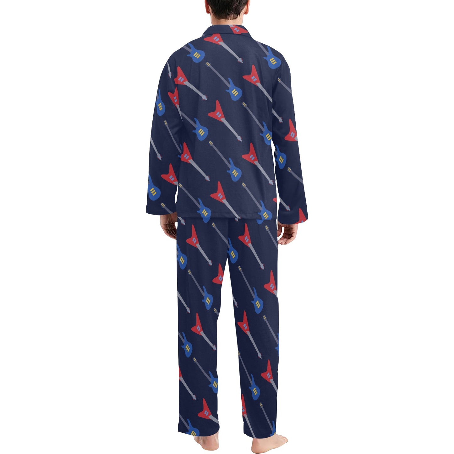 Electric Guitar Pattern Print Design 01 Men's Long Pajama Set